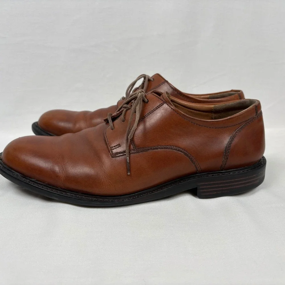 Johnston & Murphy Derby Shoes 9.5M Tan Leather Plain Toe 20-3360 Business Dress‎